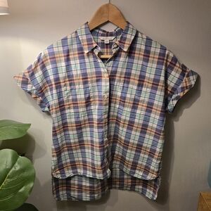 Women's LL Bean Signature Plaid Short Sleeve Button-Down Shirt